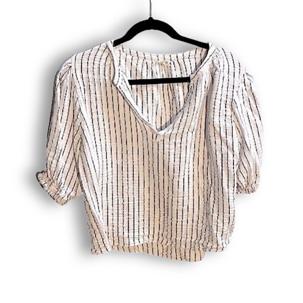 Just Living White V-Neck Peasant Top
